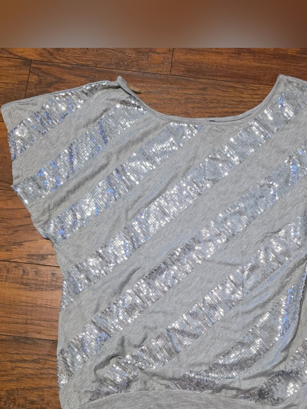 Love Rocks Silver Sequin Stripe Short Sleeve Top
